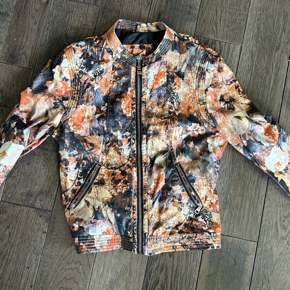 Kate & Mallory Designer Faux Leather Floral Full Zip Jacket